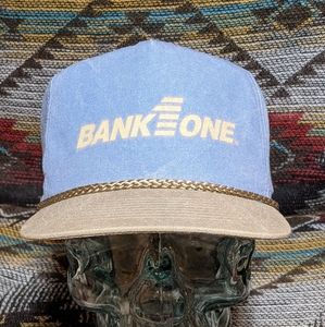 90s Bank One Two-Tone Denim Canvas Rope Snapback. Cleaned and reshaped.